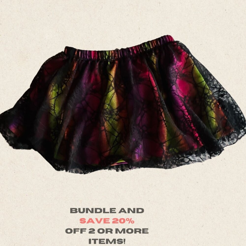 🎃 Adorable Girls Halloween Tutu - Black Lace with Bright Colors, Size 3T, Only
